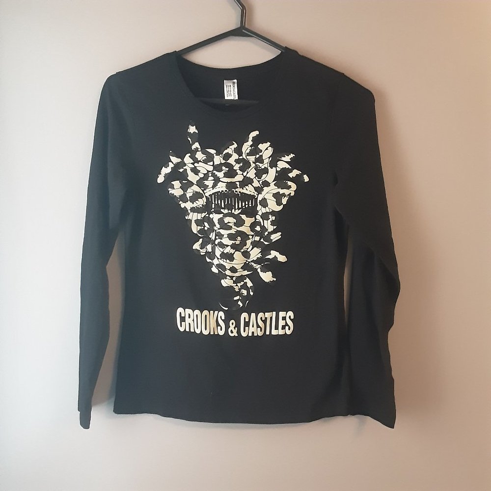 Crooks & Castles Women's Black Logo Long Sleeve T-shirt Size Small